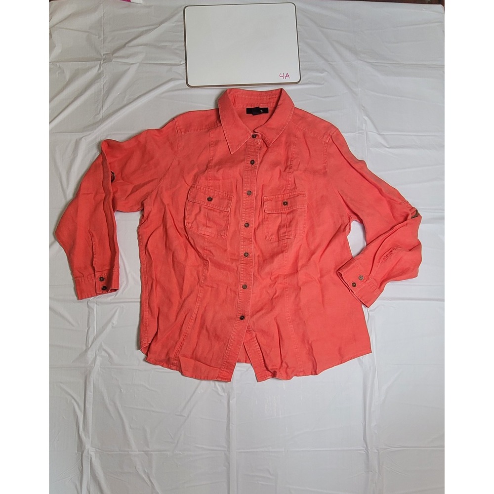 Womens Style & Company, Long Sleeve Button Up Shirt, coral, size 14W